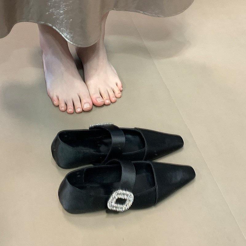 

Темпераментные атласные туфли-лодочки Мэри Джейн женские 2025 новые с неглубоким вырезом, стразами, на скрытой платформе, балетки женские 40 чёрный