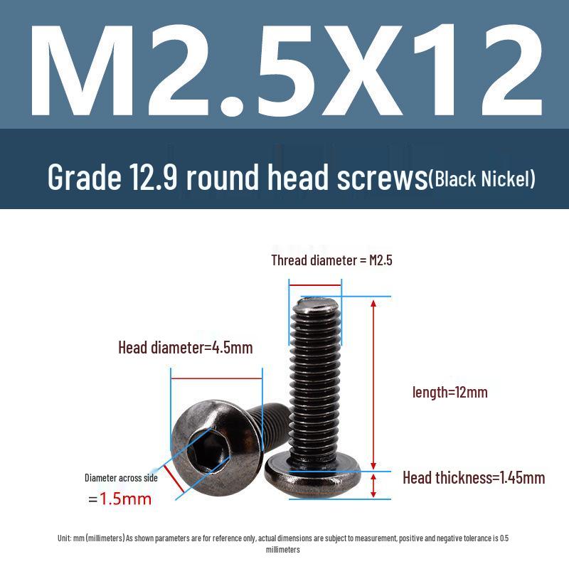 Yigu 12.9 High-Strength Black Nickel Hex Socket Machine Pan Head Screws M2/M2.5
