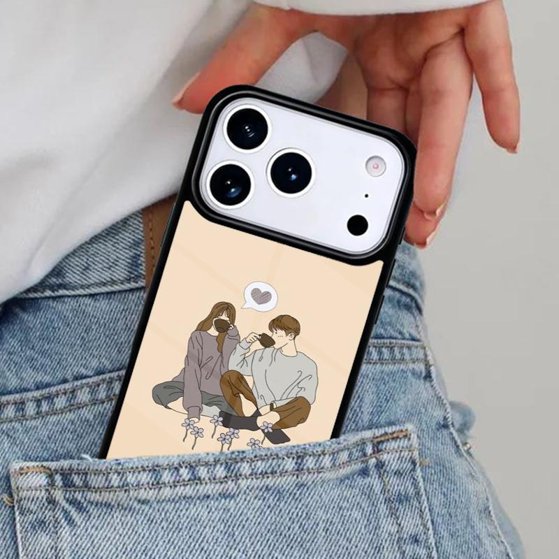 Cute Boy Girl Couple Phone Case for iPhone 16e 15 14 13 12 17 Pro Max Plus Air 17pro Cover Coque
