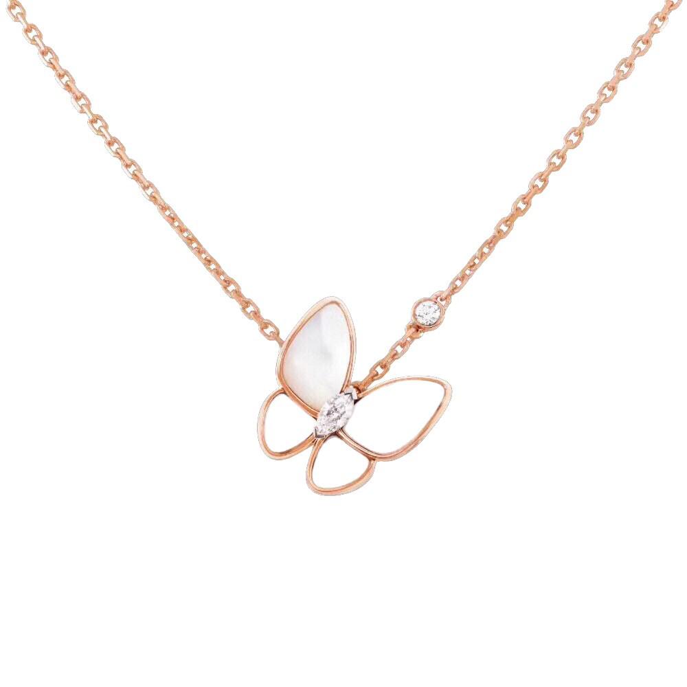 Elegant Butterfly Necklace: Full Diamond White Mother-of-Pearl, 18K Gold Plated, CNC Precision Turquoise Pendant for Women.