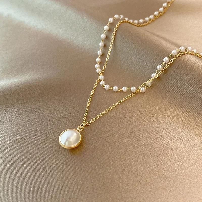 Imitation Zircon Beaded Pendant Necklaces For Women Gold Color Beads Pendant Necklaces Double Layer Chain Choker Fashion Zircon