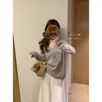 Casual Temperament Collar Loose Long-sleeved Knitted Sweater Women's Autumn New Thin Light Professional Style Inner Top