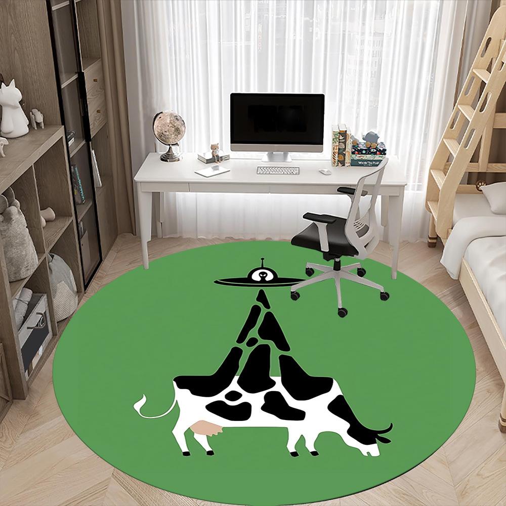 1 Stück Kuh UFO Büro Runder Teppich, Indoor-Matte Geeignet Für Büro, Unter Bürostühlen Schlafzimmer Wohnzimmer Heimdekoration, Zimmerdeko D060