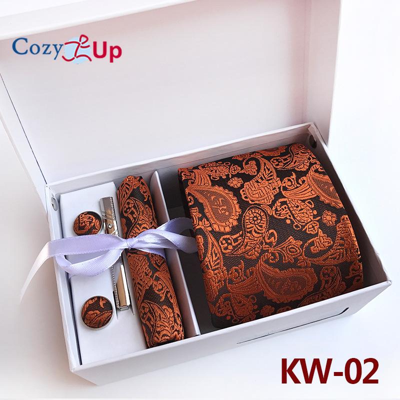 Cozy Up 6 Pieces Set Paisley Men's Tie Including Tie Square Scarf Cuff Tie Clip Gift Box