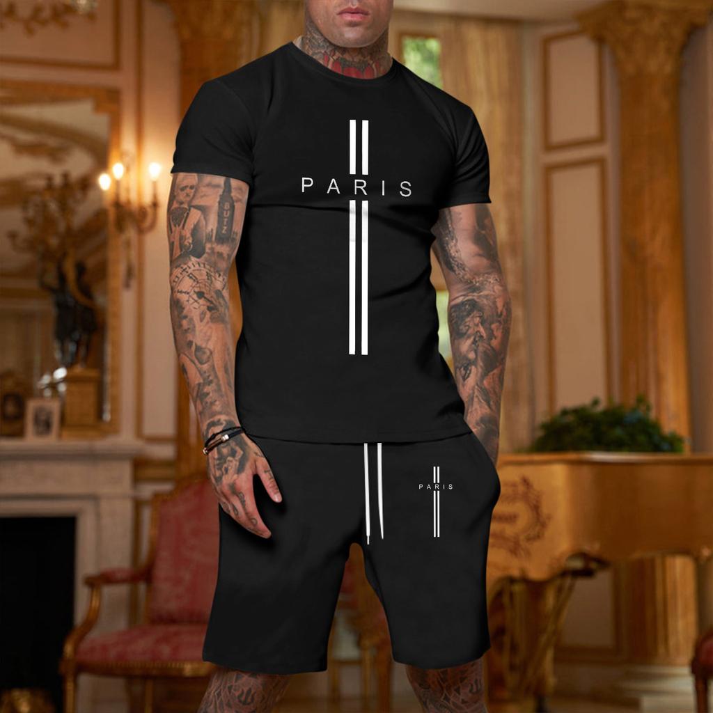 Men's Printed Plus Size Loose Short-Sleeve And Shorts Set Casual Short-Sleeve And Shorts Set