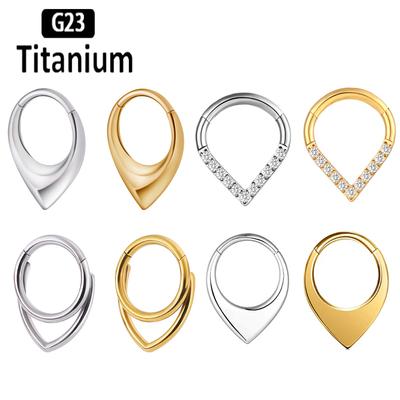Titanio G23 Alta calidad Gota de agua Piercing Septum Clicker Anillos de Nariz 16G Segmento Tragus Cartílago Daith Pendientes de Aro Zircón