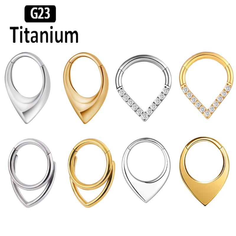 G23 Titanium High Quality  Waterdrop Septum Piercing Clicker Nose Rings 16G Segment Tragus Cartilage Daith Hoop Earrings Zircon