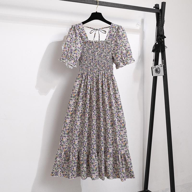 Summer Floral French-Design Dress - High-End, Short-Sleeved, Medium-Length for Women