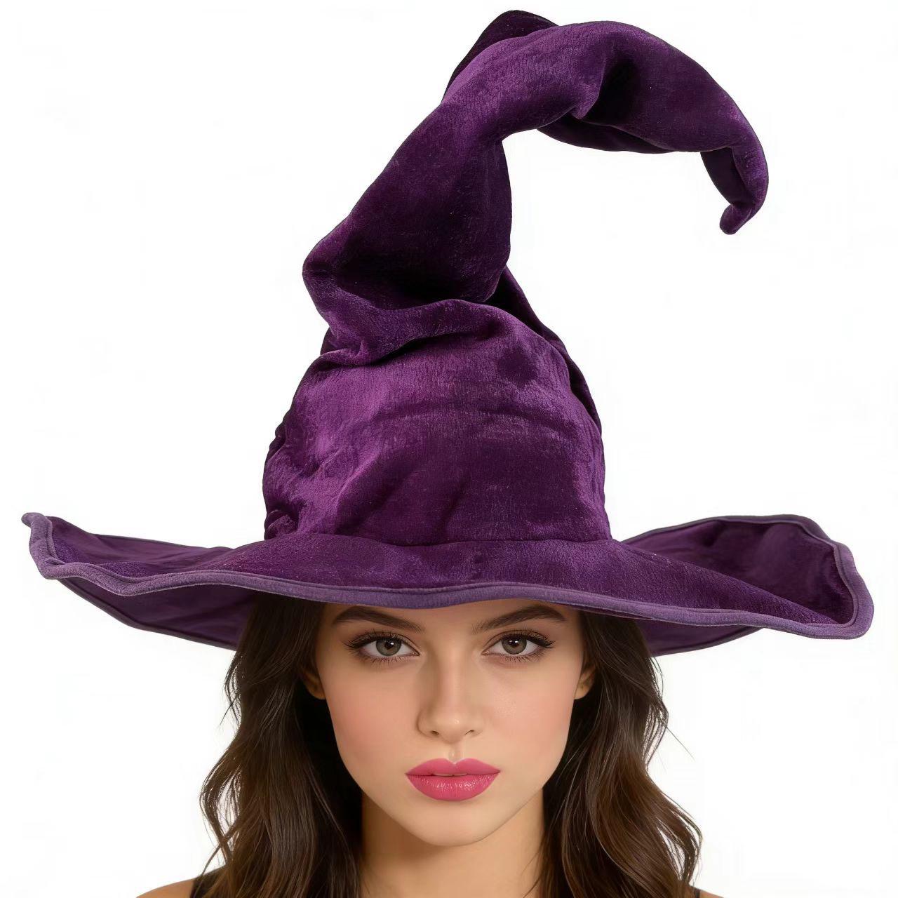 Velvet Pleated Witch Hat for Halloween Costume One Size