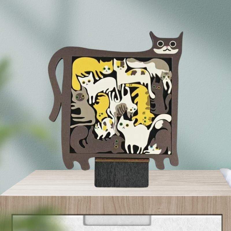 Educational Wooden Cats Puzzle Toy Table Game for Children Enhancing Cognitive Skills and Creativity at Homes or School