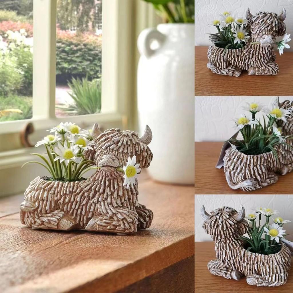 Yak Elegant Highland Resin Flower Pot Unique Home Decor For Succulent Plants Gift