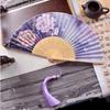 Ancient Chinese Style Small Dance Fan Summer Portable Hanfu Cheongsam Hand Held Fan Green Bamboo Ribs Single-Sided Folding Fan