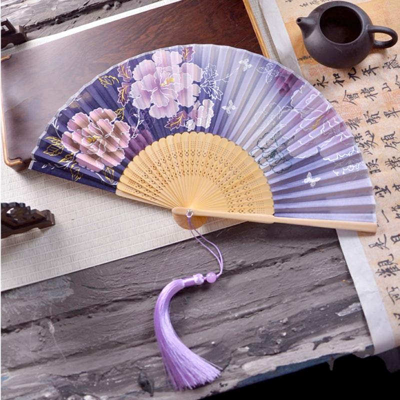 Ancient Chinese Style Small Dance Fan Summer Portable Hanfu Cheongsam Hand Held Fan Green Bamboo Ribs Single-Sided Folding Fan