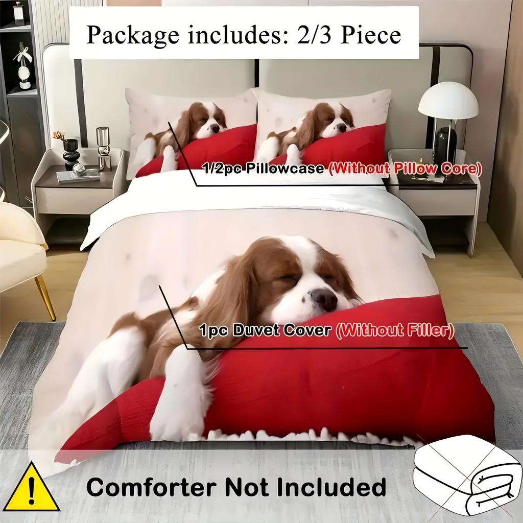 Cute Sleeping Puppy Dog 3D Cartoon Print Bedding Cover Cute Animal Style Comfortable Polyester Duvet Cover With Pillowcase