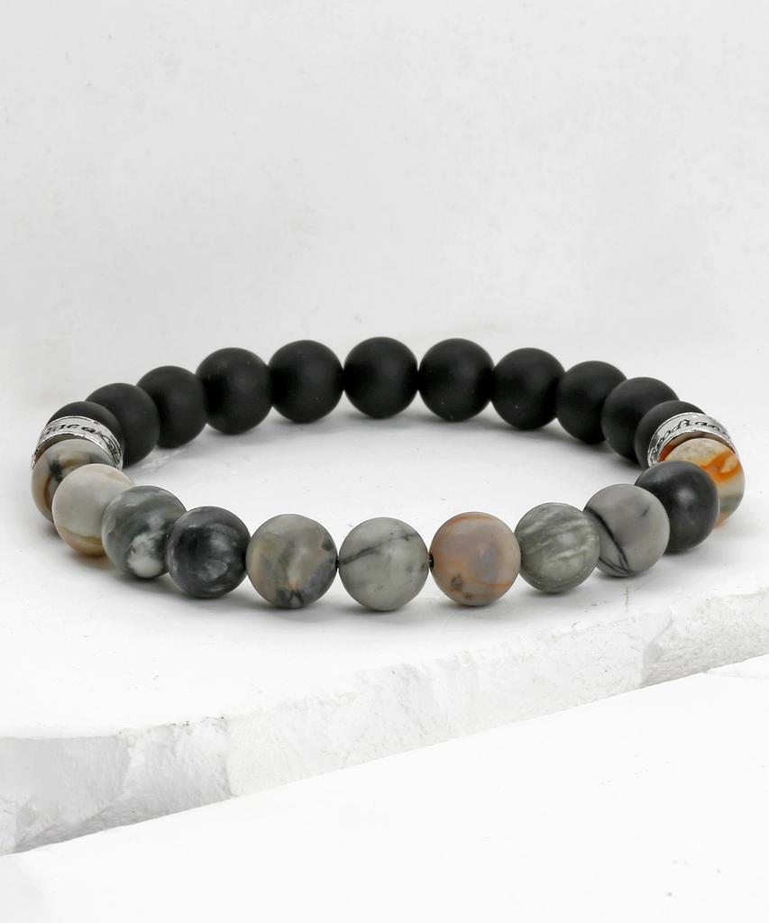 Shoveoff C24Svb-1014 Matte Black Onyx & Vintage Striped Agate Bracelet