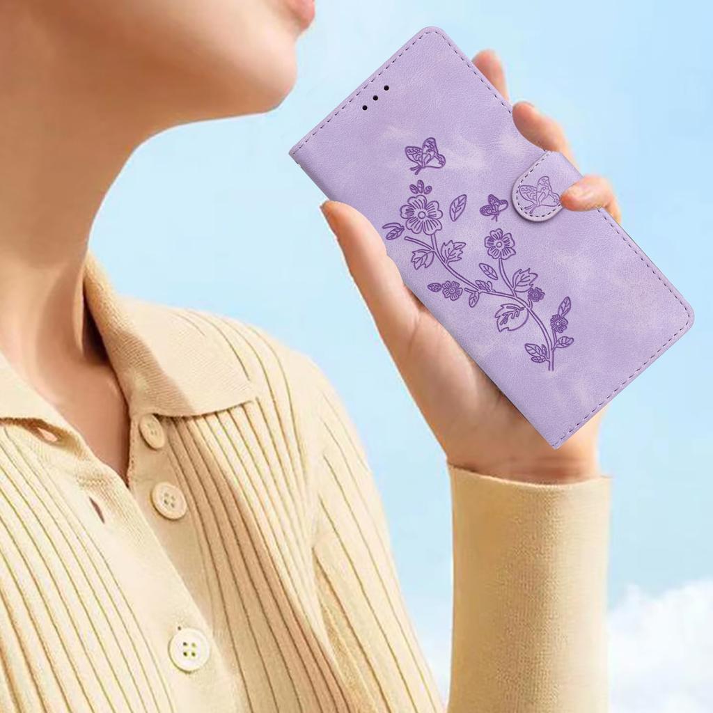 Ledertasche für Sony Xperia 10 V, Fingerabdrucksichere Brieftasche mit Ständer, Handyhülle mit Blumenprägung