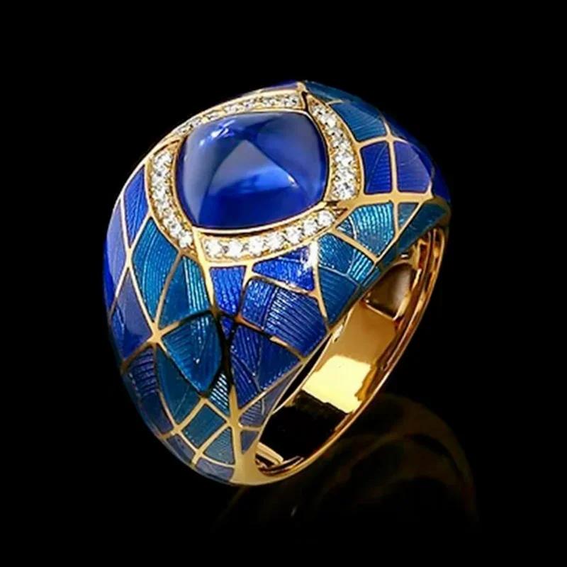 2025 New Milangirl Classic Noble Blue Inlaid  Ring for Women Popular Exquisite Party Jewelry Accessories