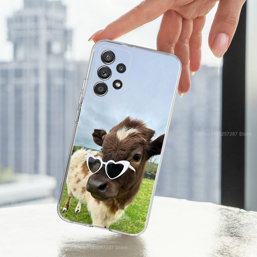 Animal Cute Dairy Cow Phone Case For Samsung Ultra,FE,A30,71,51,S9,10,20,Lite, S22,23,21,PIus,Transparent, Silicone