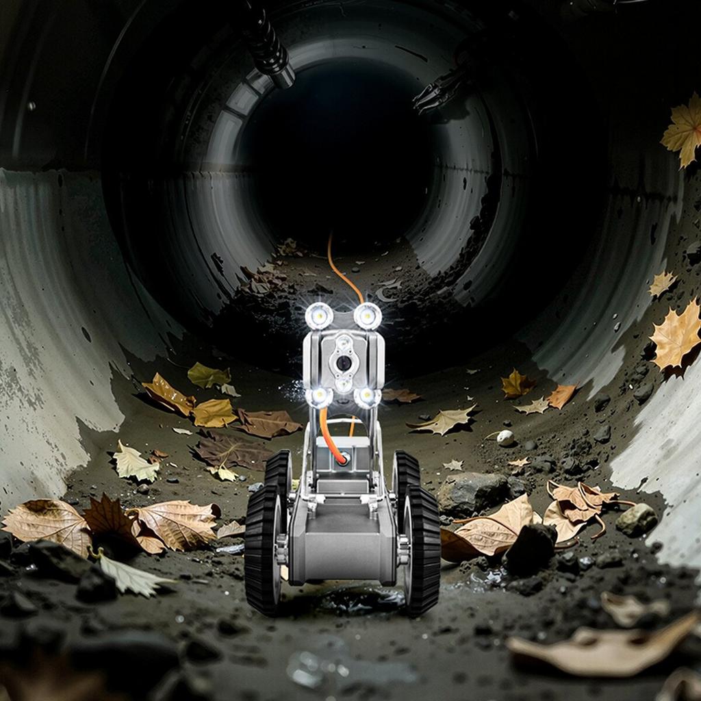 Sewer Pipe Inspection Robot, 197FT/60m Pipeline Detection Crawling Robot with 2MP Front/Rear Camera & Touchscreen Tablet, IP68 Plumbing Camera with