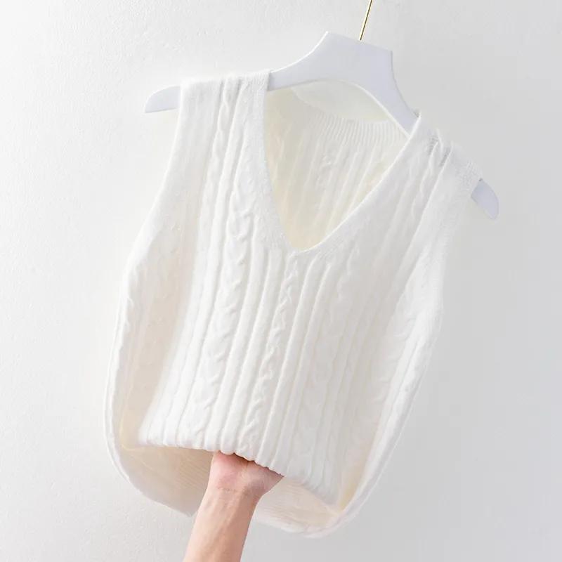 Женский вязаный жилет весна-осень однотонный свитер без рукавов 3XL