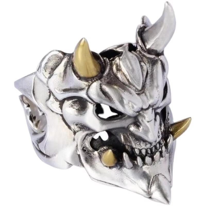 Huaya Men's Anime Cosplay Tokyo Yaksha Skull Mask Design Rings Two Tone Sheep Horn Hip Hop Street Ring Accessories Trend