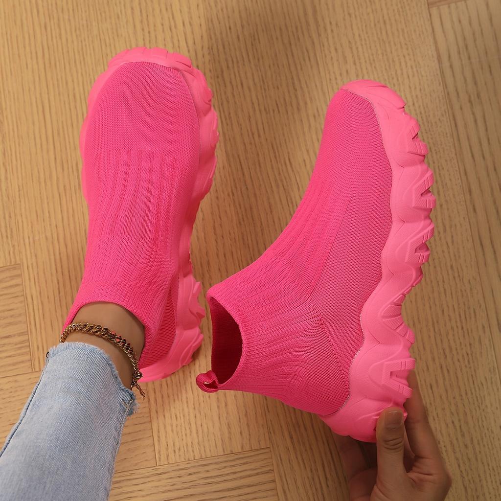 One-pedal Knitted Socks Shoes Women's Comfortable Flat-bottomed Fashion Short Boots Soft Sneakers Fashion Large Size