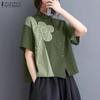 ZANZEA Women Fashion Shirt Collar Floral Print Short Sleeve Shirts