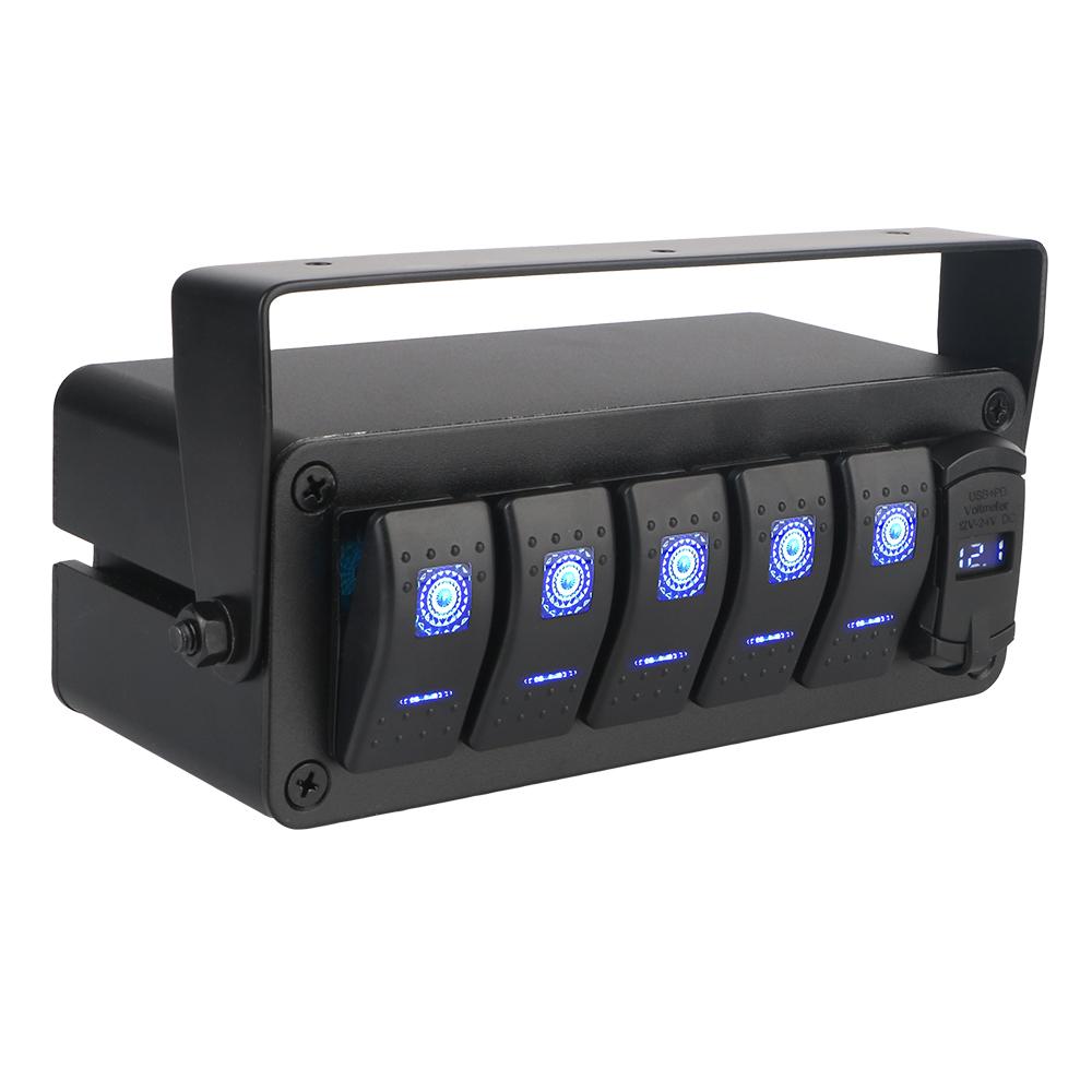 DC 12V/24V 2/3/4/5 Gang Biltilbehør Bil Marine Strømbryter PD+QC Hurtiglading Bryterpanel Digitalt Voltmeter