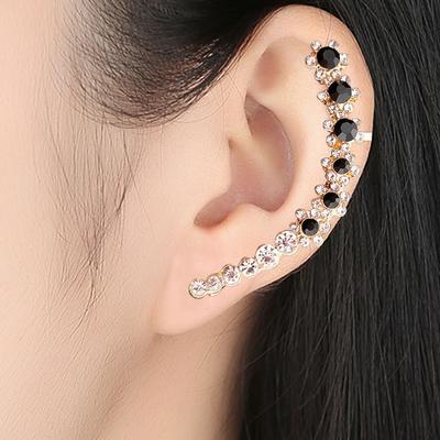 Punk Rock Rhinestone Crystal Ear Cuff Wrap Stud Earrings Piercing Cartilage Statement Ear Clips Fashion Jewelry