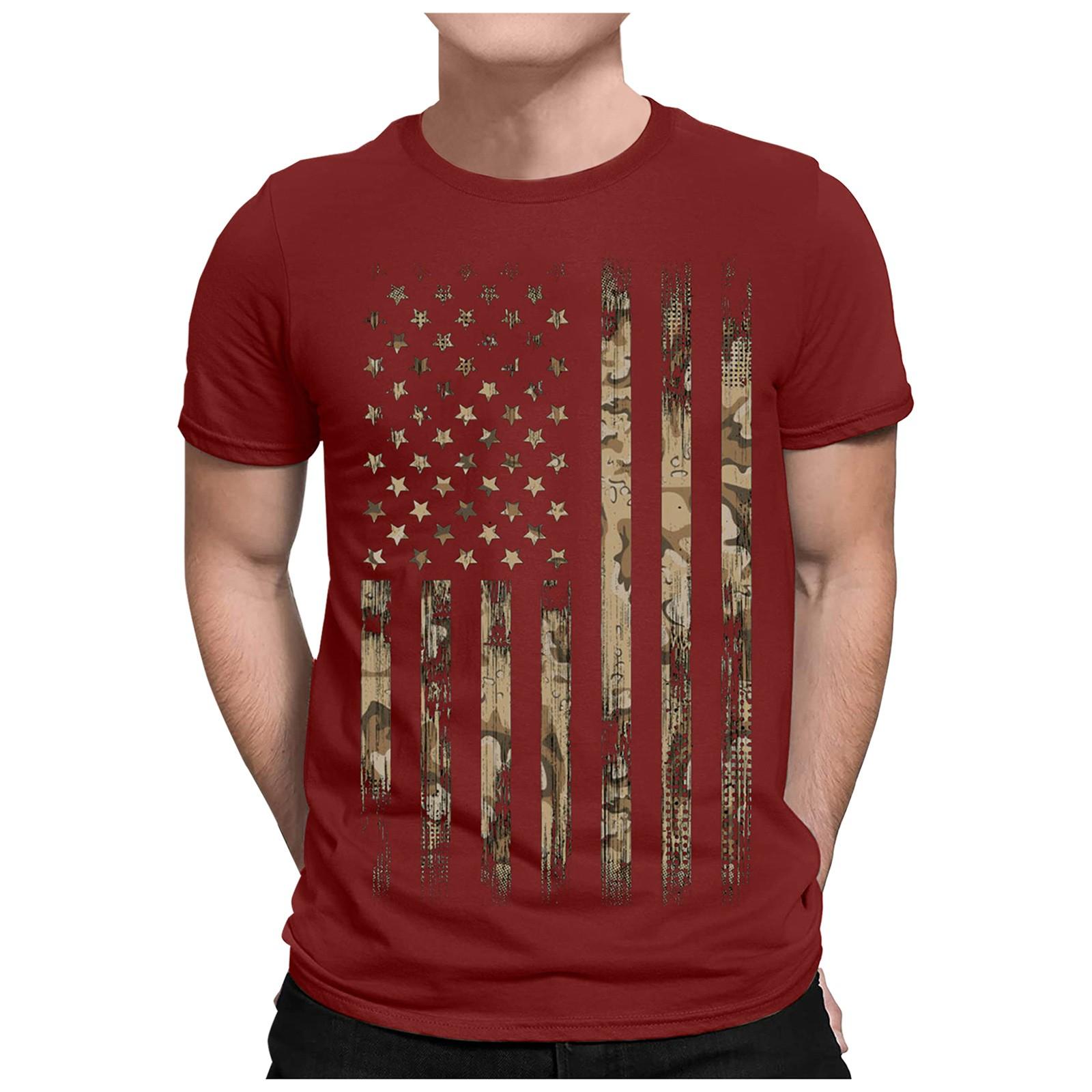 

Мужские летние футболки с коротким рукавом и принтом флага ко Дню Независимости, мужские летние повседневные модные дышащие футболки с коротким рукавом M красный