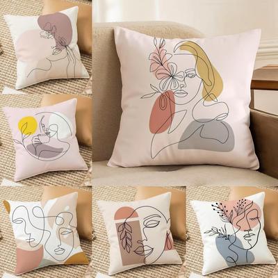 Abstract Face Collection Print Cushion Cover Soft Plush DoubleSided Printed Sofa Pillow Cushion Cover  AllSeason Decor Gift
