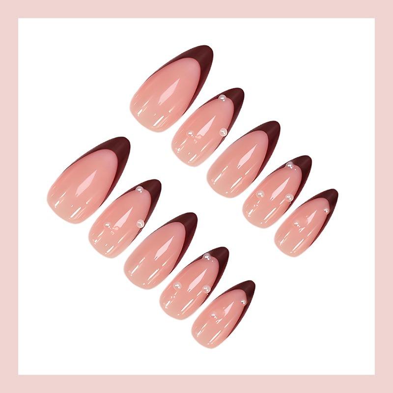 Long Teardrop Press On Nails Pearl Sweet French Fake Nail Tips