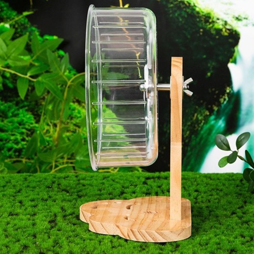 Transparent Hamster Exercise Wheel Wooden Stand Hamster Running Stand Pet Exercise Toy  Golden Bear