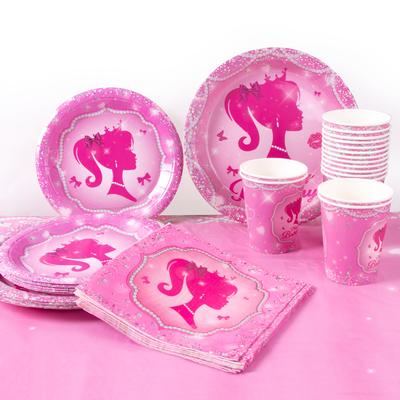 Pink Girls Theme Birthday Party Disposable Paper Plates Princess Happy Birthday Napkins Cups Tablecloths Baby Shower Supplies