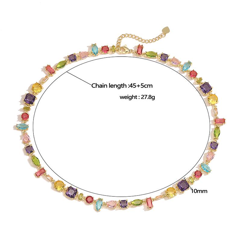 HECHENG, Colourful Zirconia Patchwork Irregular Graphic Design Bohemian Brass Bracelet Necklace Ladies Jewellery Gift 1 PCS