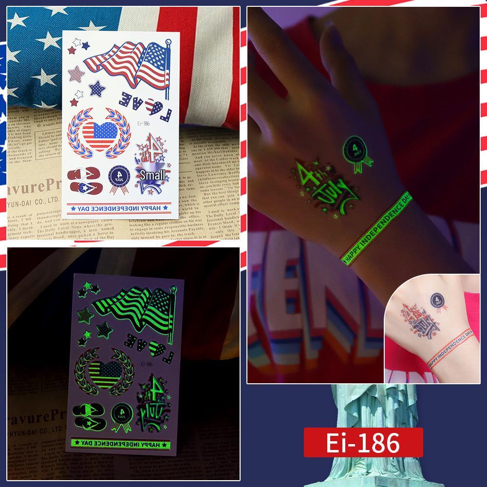 New Style Luminous Independence Day Waterproof Temporary Tattoo Stickers for Parties and Parades 120x75mm