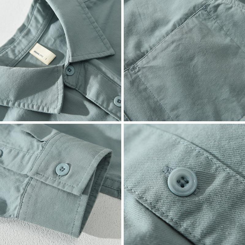 Japanese Style Cargo Mens Long Sleeved Shirts Spring and Autumn Casual Shirt Pocket Pure Cotton Button Shirt Daily Loose Top