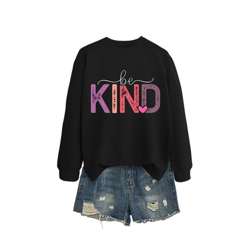 Womens Oversized Cotton Hoodie With Be Kind Cutout Letter Print Fall Winter Casual Sweatshirt