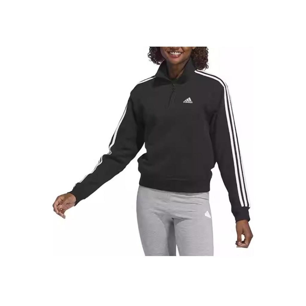 Adidas Originals Trefoil Quarter Zip Jacket With Three-Stripe Print Women Jackets Black II6087