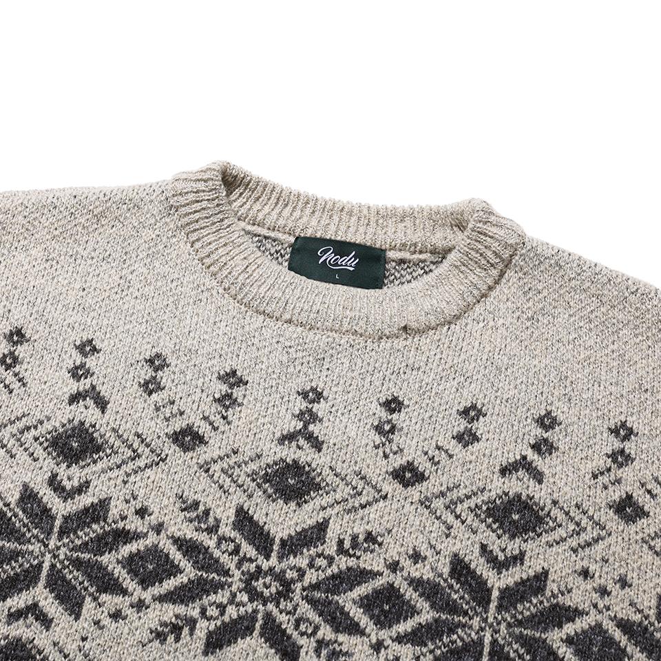 NODU Nordic Snowflake Heathered Jacquard Round Knit [Beige]