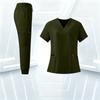 Women's Uniform Set with V-Neck and Pockets, Short Sleeve Scrub Top and Pant Set, Quick-Dry Color Uniform for Work