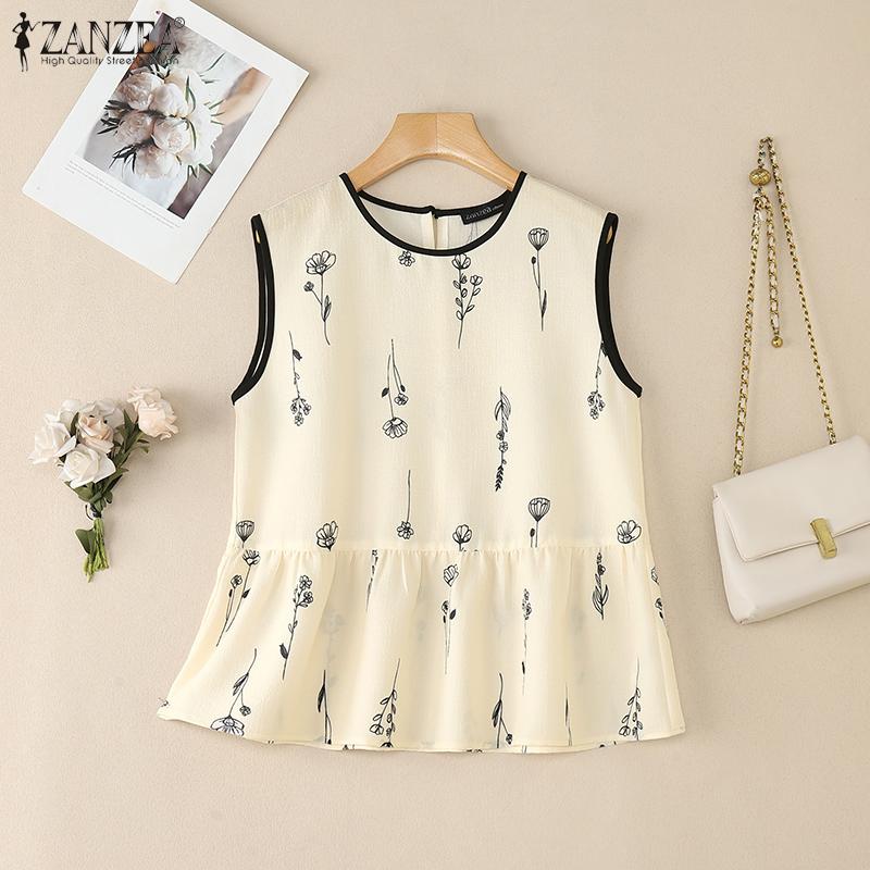 ZANZEA Women Print Casual Round Neck Summer Sleeveless Tank Tops