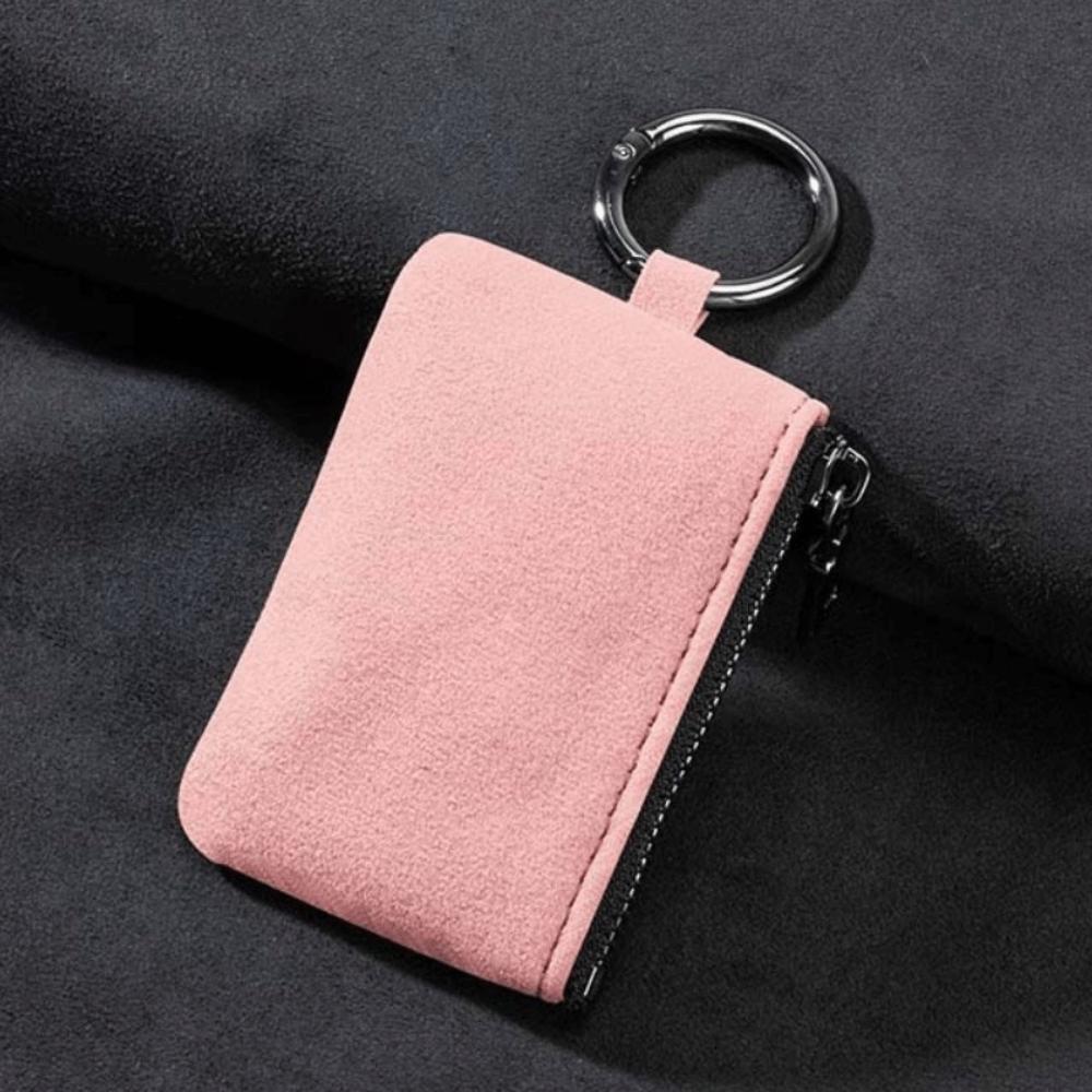 Large-Capacity Zipper Key Pouch Bag Key Cover Suede Leather Key Case for Automotive Keys