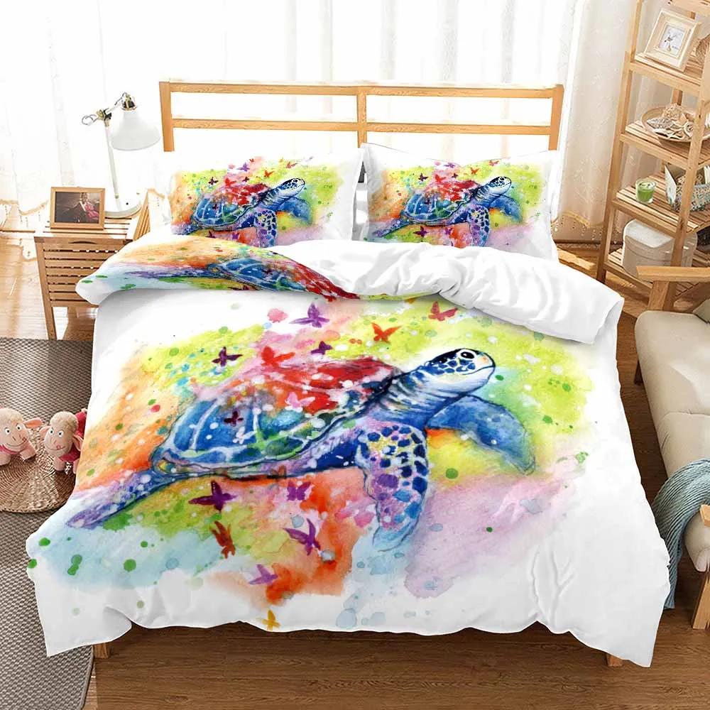 

3D Printed Sea Turtles Bedding Set Single Adults Duvet Cover Sets Cute Queen King Bedroom Bed Covers Bedclothes Marine Organism EU single(135x200cm)