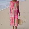 Women's Fashion Casual Retro Print Round Neck Pocket Elegant Temperament Dress