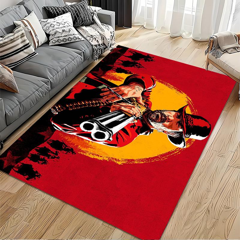 Cowboy with Shotgun Design Rug Non-slip rug suitable for living room and bedroom sofas.