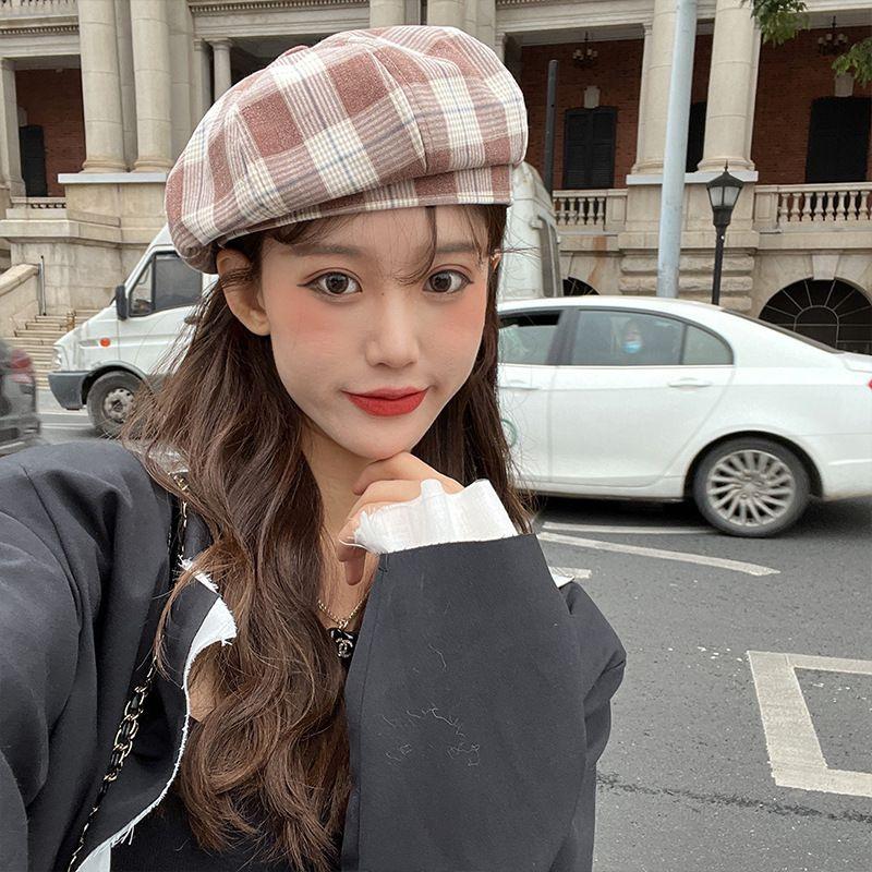 Trendy Japanese Painter Hat Children Spring and Summer Thin and All-Matching Fresh Checked Beret Casual Octagonal Cap Children