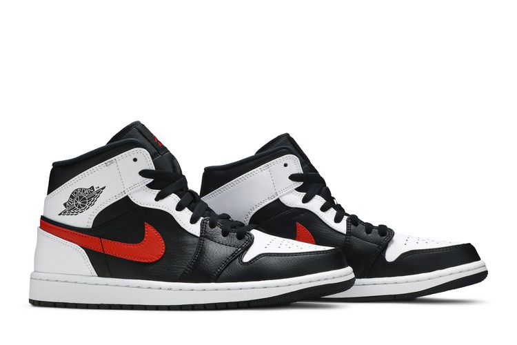 Jordan 1 Mid Black Chile Red White Men's Sneakers