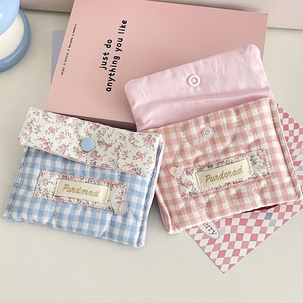 Damen Vintage Blumen- und Vichy-Muster Geldbörse - Lässige kleine tragbare Münzbörse geeignet für, & Damen, für Bargeld, Karten, Schlüssel