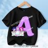 Kids Short Sleeve Clothing Gift KPop Demon Hunters T-shirt for Children Cartoon A-Z Letters Tee Top Black Round Collar Clothes